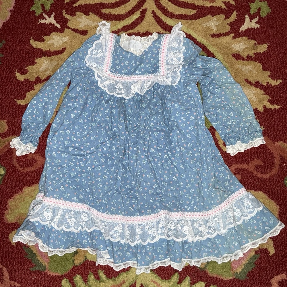 Baby Girls Vintage Bryan Micro Floral Dress Size 4 Blue Vintage‎ 80s 90s